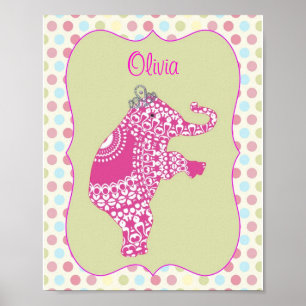 Niedliches rosa Elefantenpapier Personalisiertes P Poster