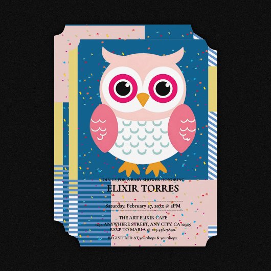 Niedliches Rosa Eule Geschlecht Neutral Woodland B Einladung