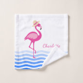 Niedliches Rosa Flamingo Seewellen Monogramm Badhandtuch Set (Waschlappen)