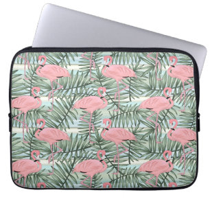 Niedliches rosa Flamingoes Palm Leafs Art Pattern Laptopschutzhülle