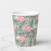 Niedliches rosa Flamingoes Palm Leafs Art Pattern Pappbecher (Rückseite)