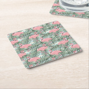 Niedliches rosa Flamingoes Palm Leafs Art Pattern Rechteckiger Pappuntersetzer