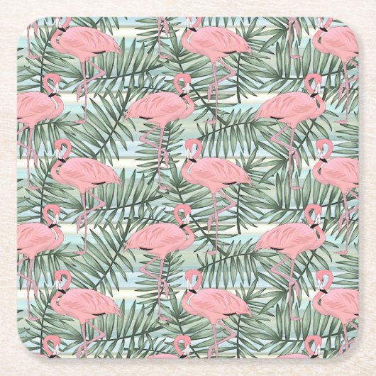 Niedliches rosa Flamingoes Palm Leafs Art Pattern Rechteckiger Pappuntersetzer (Vorderseite)