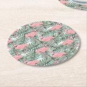 Niedliches rosa Flamingoes Palm Leafs Art Pattern Runder Pappuntersetzer (Angewinkelt)