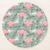 Niedliches rosa Flamingoes Palm Leafs Art Pattern Runder Pappuntersetzer (Vorderseite)