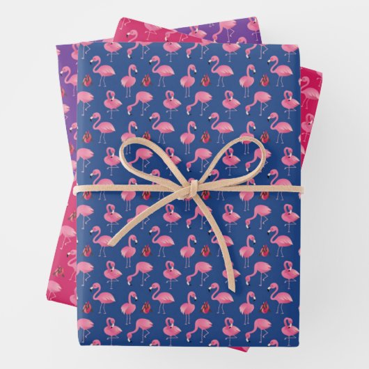 Niedliches rosa Flamingos Flock Campfire Urlaubsmu Geschenkpapier Set (Beispiel)