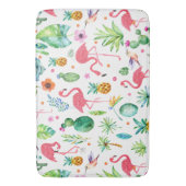 Niedliches rosa Flamingos-Muster und tropische Blu Badematte (Vorderseite Vertikal)