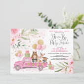 Niedliches Rosa Flora-Wald mit Birthday Parade Einladung (Stehend Vorderseite)