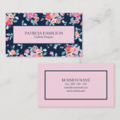 Niedliches, rosa, florales Muster auf Navy Blue Visitenkarte (Vorne/Hinten)