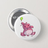 NIEDLICHES ROSA FLUSSPFERD AUF BALLON BUTTON (Vorne & Hinten)