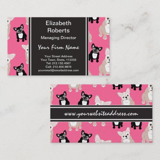 Niedliches rosa französische Bulldoggen-Muster Visitenkarte (Vorne/Hinten)