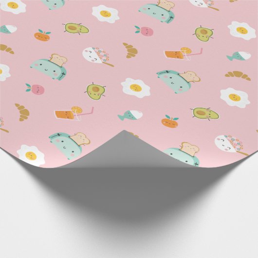 Niedliches rosa Frühstück Geschenkpapier (Ecke)