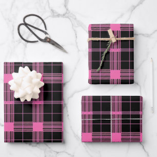 Niedliches, rosa gefliestes kariertes Muster Geschenkpapier Set
