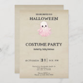 Niedliches Rosa Geist Vintag Halloween Kostüm Einladung (Vorne/Hinten)