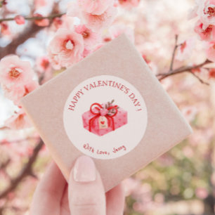 Niedliches rosa Geschenk Glücklicher Valentinstag Runder Aufkleber