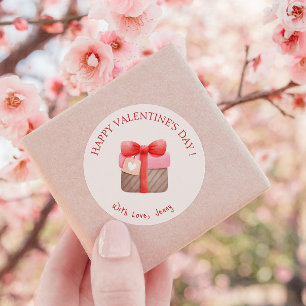Niedliches rosa Geschenk Glücklicher Valentinstag Runder Aufkleber