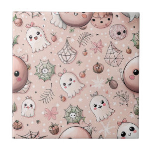 Niedliches rosa Gespenst & Pastete Halloween Nahtl Fliese