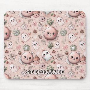 Niedliches rosa Gespenst & Pastete Halloween Nahtl Mousepad