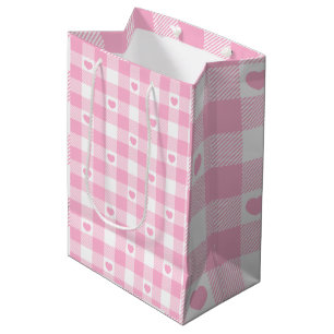 Niedliches Rosa Gingham Vichy mit Herz Mittlere Geschenktüte