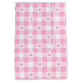 Niedliches Rosa Gingham Vichy mit Herz Mittlere Geschenktüte (Rückseite)