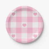 Niedliches Rosa Gingham Vichy mit Herz Pappteller (Vorderseite)