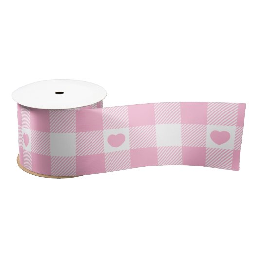 Niedliches Rosa Gingham Vichy mit Herz Satinband (Spule)