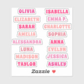 Niedliches rosa Girl Custom 16 Names Set Aufkleber (Blatt)