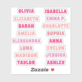 Niedliches rosa Girl Custom 16 Names Set Aufkleber