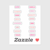 Niedliches rosa Girl Custom 16 Names Set extra Tin Aufkleber (Blatt)