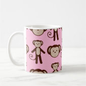 Niedliches Rosa Girl Monkey Collage Pattern Kaffeetasse (Links)