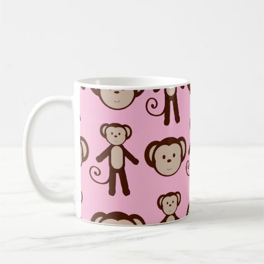 Niedliches Rosa Girl Monkey Collage Pattern Kaffeetasse (Links)