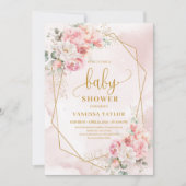 Niedliches Rosa Glitzer Blütendusche Einladung (Vorderseite)