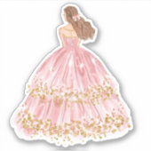 Niedliches Rosa/Gold Princess Dress Cut Vinyl Stic Aufkleber (Vorderseite)