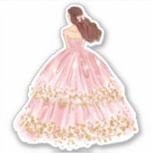 Niedliches Rosa/Gold Princess Dress Cut Vinyl Stic Aufkleber (Vorderseite)