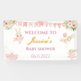 Niedliches rosa-goldfarbenes Ballerina-Babyduschba Banner