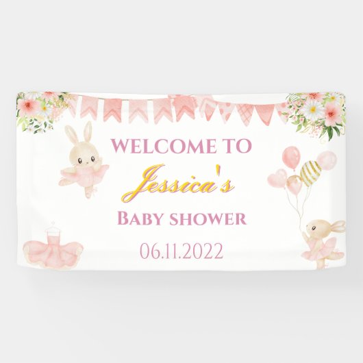 Niedliches rosa-goldfarbenes Ballerina-Babyduschba Banner (Horizontal)