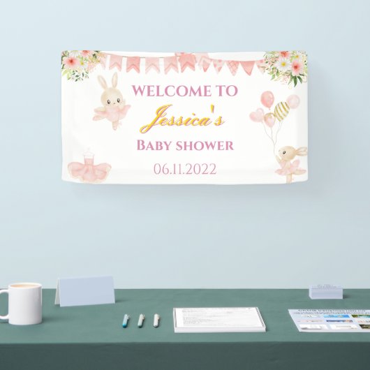 Niedliches rosa-goldfarbenes Ballerina-Babyduschba Banner (Messe)