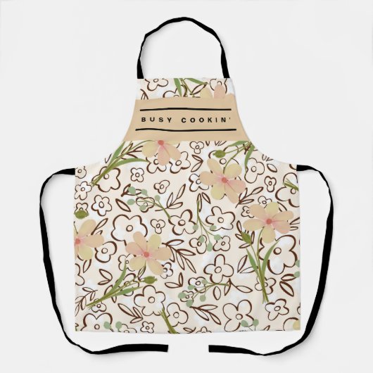 Niedliches rosa grünes Blumenmuster-Zitat Schürze (Vorderseite)