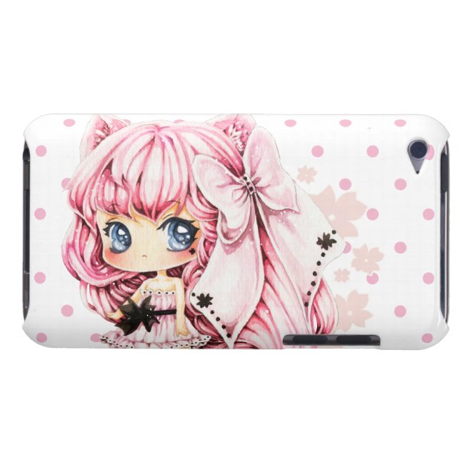 Niedliches rosa-haariges Anime chibi Mädchen Barely There iPod Cover (Rückseite Horizontal)