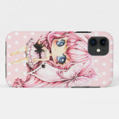 Niedliches rosa-haariges Anime chibi Mädchen Case-Mate iPhone Hülle (Rückseite (Horizontal))