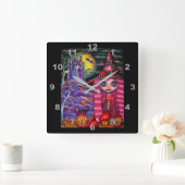 Niedliches Rosa Hair Rotzunge Puppe Lila Schloss Quadratische Wanduhr (Zuhause)