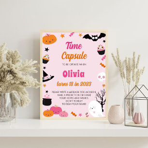 Niedliches rosa Halloween Geburtstagsfeier Kapselz Poster