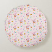 Niedliches rosa Hasengartenmuster Monogramm Rundes Kissen (Rückseite)