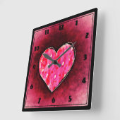 Niedliches, rosa Herz auf einer Grunge Textur Quadratische Wanduhr (Winkel)
