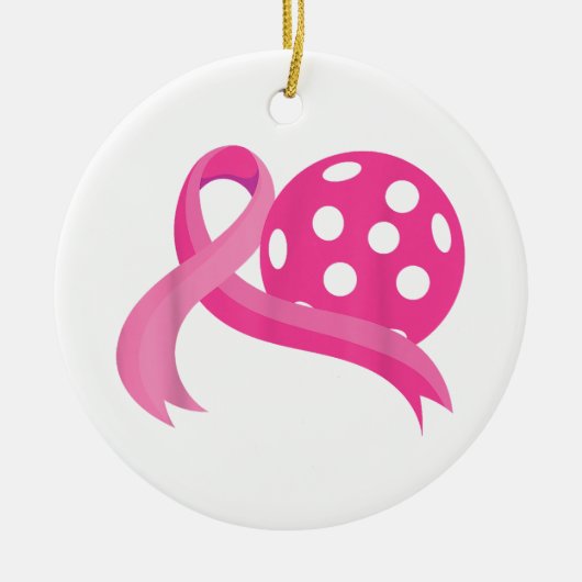 Niedliches rosa Herz-Band-Pickleball Brustkrebs Aw Keramik Ornament (Vorne)