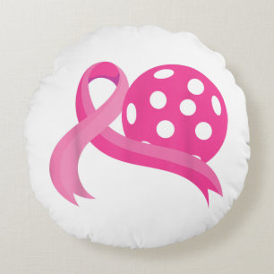Niedliches rosa Herz-Band-Pickleball Brustkrebs Aw Rundes Kissen