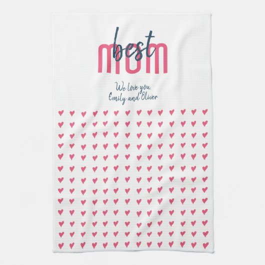 Niedliches Rosa Herz Beste Mama Muttertag Geschirrtuch (Vertikal)