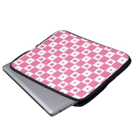 Niedliches rosa Herz Girly Pink Weiß Schachbrett M Laptopschutzhülle (Vorne Knopf)