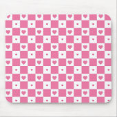Niedliches rosa Herz Girly Pink Weiß Schachbrett M Mousepad (Vorne)