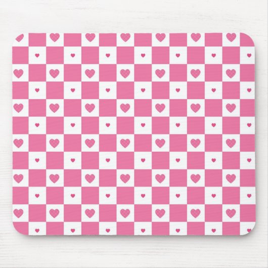 Niedliches rosa Herz Girly Pink Weiß Schachbrett M Mousepad (Vorne)